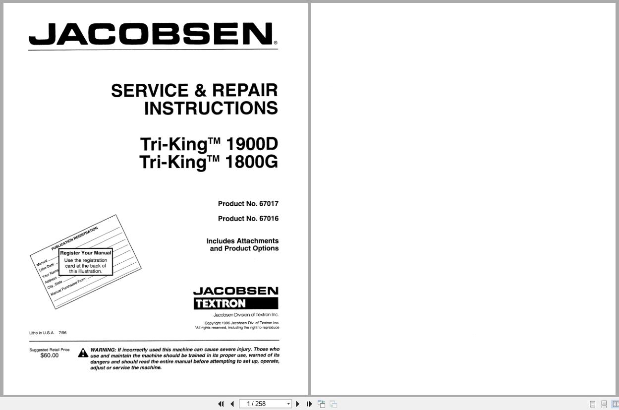 Jacobsen Reel Mower Tri King Service Repair Instruction 4171674 1996 (1)