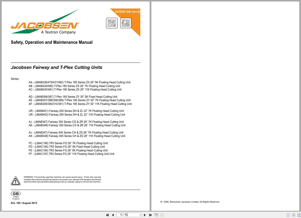 Jacobsen Ride on Mower T Plex 185 Cutting Unit Safety Operation Maintenance Manual 24350G GB R5 (1)
