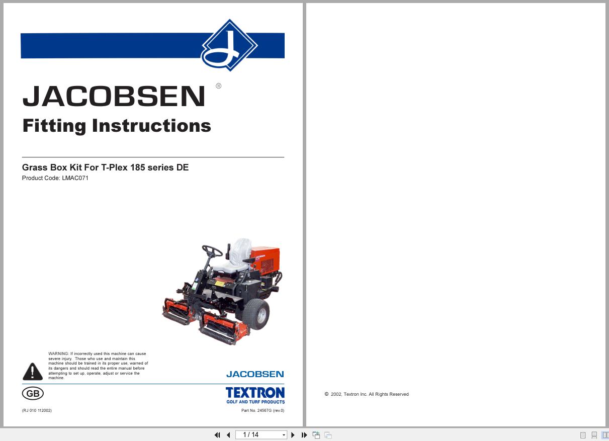 Jacobsen Ride on Mower T Plex 185 Instruction Sheet 24567GR0 2002 (1)