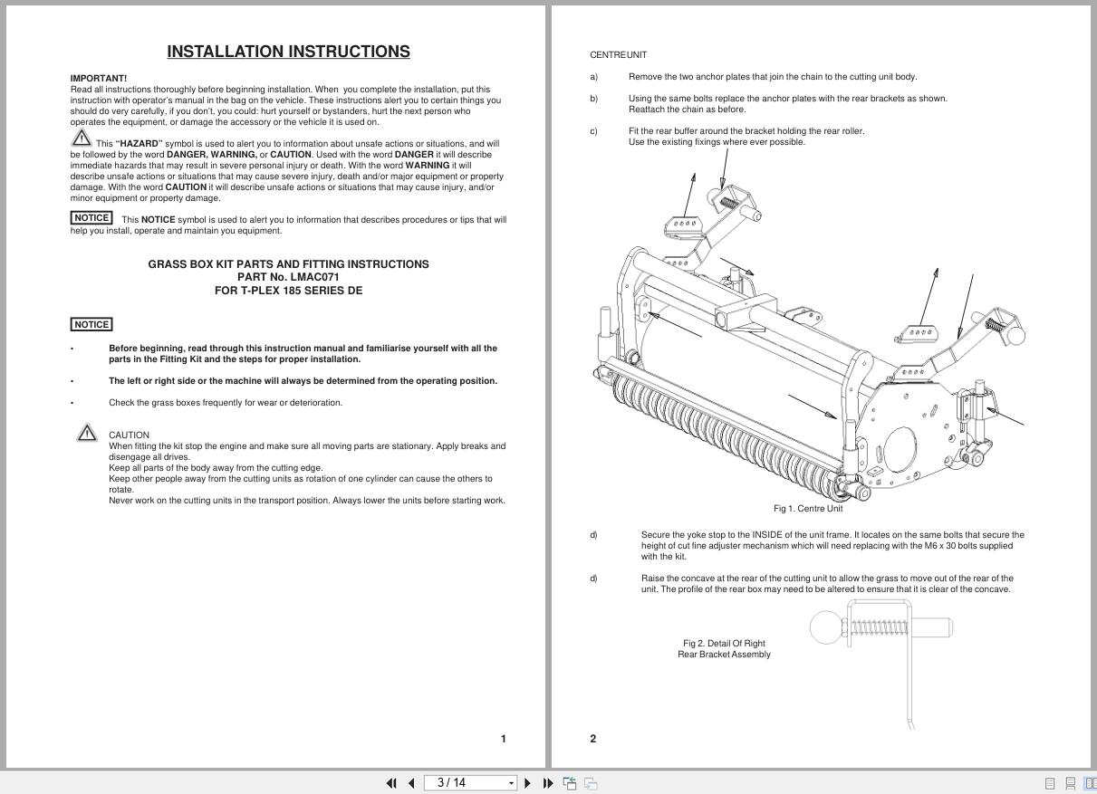 Jacobsen Ride on Mower T Plex 185 Instruction Sheet 24567GR0 2002 (2)