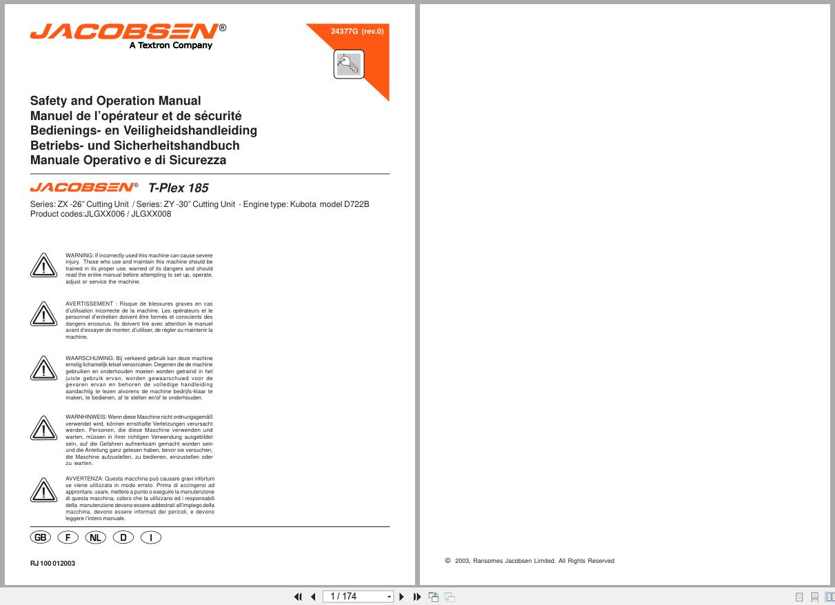 Jacobsen Ride on Mower T Plex 185 Safety Operation Manual 24377G (1)