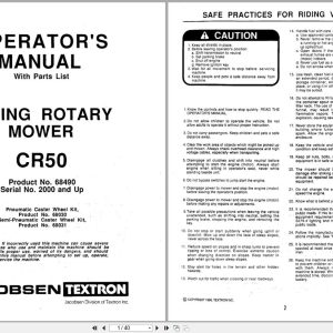 Jacobsen Riding Rotary Mower CR50 Operators Manual And Parts List 364035 1086 1986 (1)