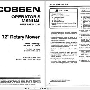 Jacobsen Rotary Mower 72 Rear Discharge For Tractor HR 15 Operators Parts Manual 363534 1989 (1)