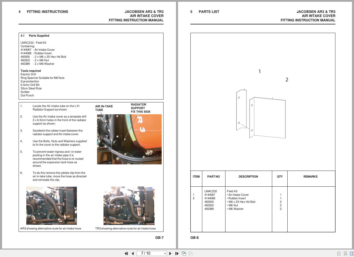 Jacobsen Rotary Mower AR 3 TR 3 Air Intake Shield Kit LMAC232 Fitting Instructions 24786G GB R0 2006 (2)