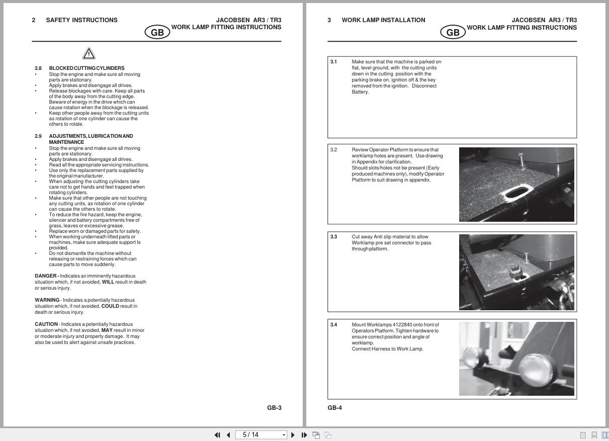 Jacobsen Rotary Mower AR 3 TR 3 Working Lamp Kit LMAC163 Installation Instructions 24746G GB R0 2004 (2)