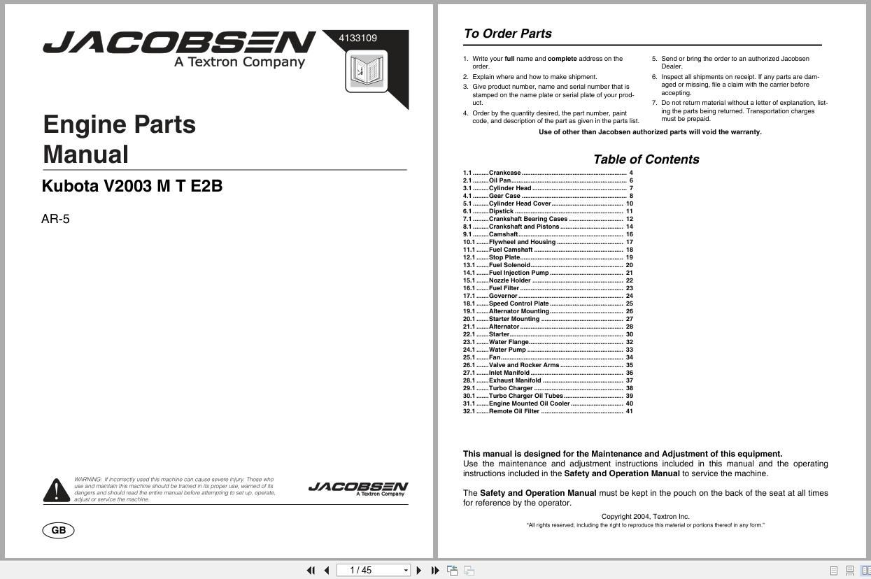 Jacobsen Rotary Mower AR 5 Engine Parts Manual 4133109 2004 (1)