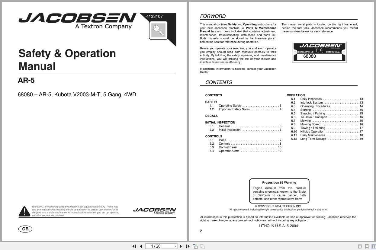 Jacobsen Rotary Mower AR 5 Safety Operation Manual 4133107 2004 (1)