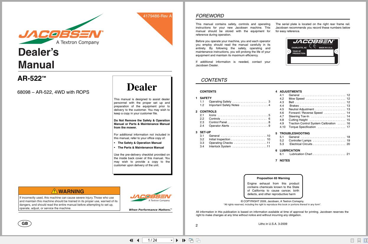 Jacobsen Rotary Mower AR 522 Dealer Manual 4179486 A 2009 (1)