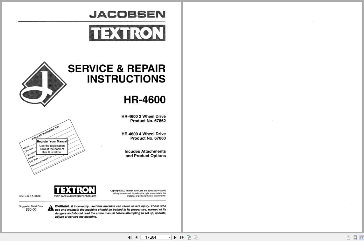 Jacobsen Rotary Mower HR 4600 Service Repair Instruction 4171656 (1)