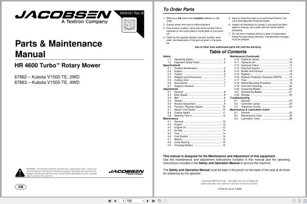 Jacobsen Rotary Mower HR 4600 Turbo Parts Maintenance Manual 3009161 B 2000 (1) Jacobsen Rotary Mower Hr 4600 Turbo Parts Maintenance Manual 3009161 B 2000 (1)
