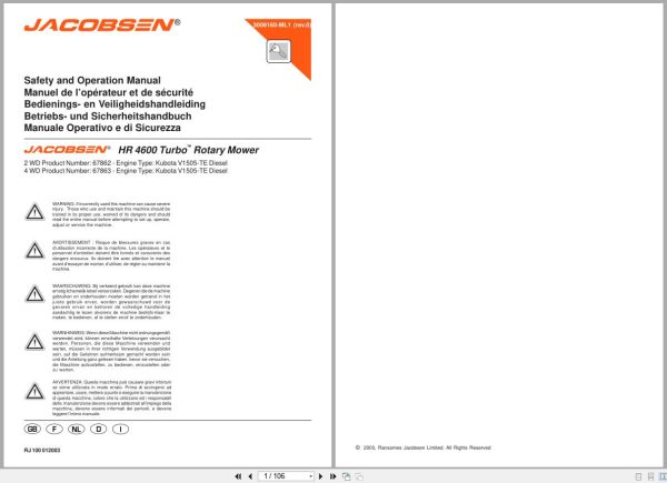 Jacobsen Rotary Mower Hr 4600 Turbo Safety Operation Manual 3009160 Ml1 2003 En Fr Nl De It (1)