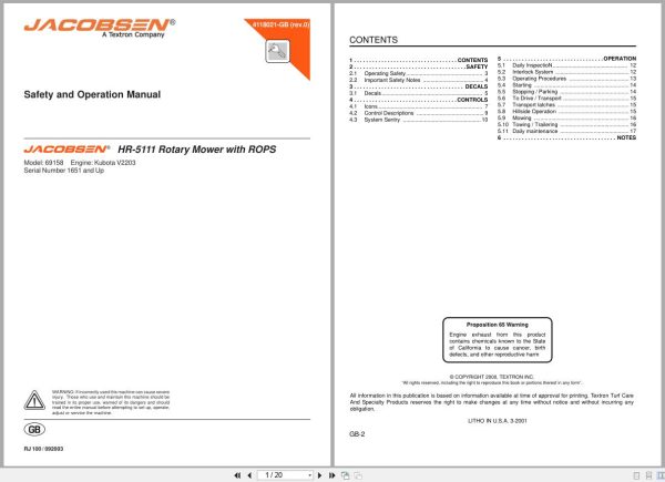 Jacobsen Rotary Mower Hr 5111 Safety Operation Manual 4118021 Gb R0 2000 (1)