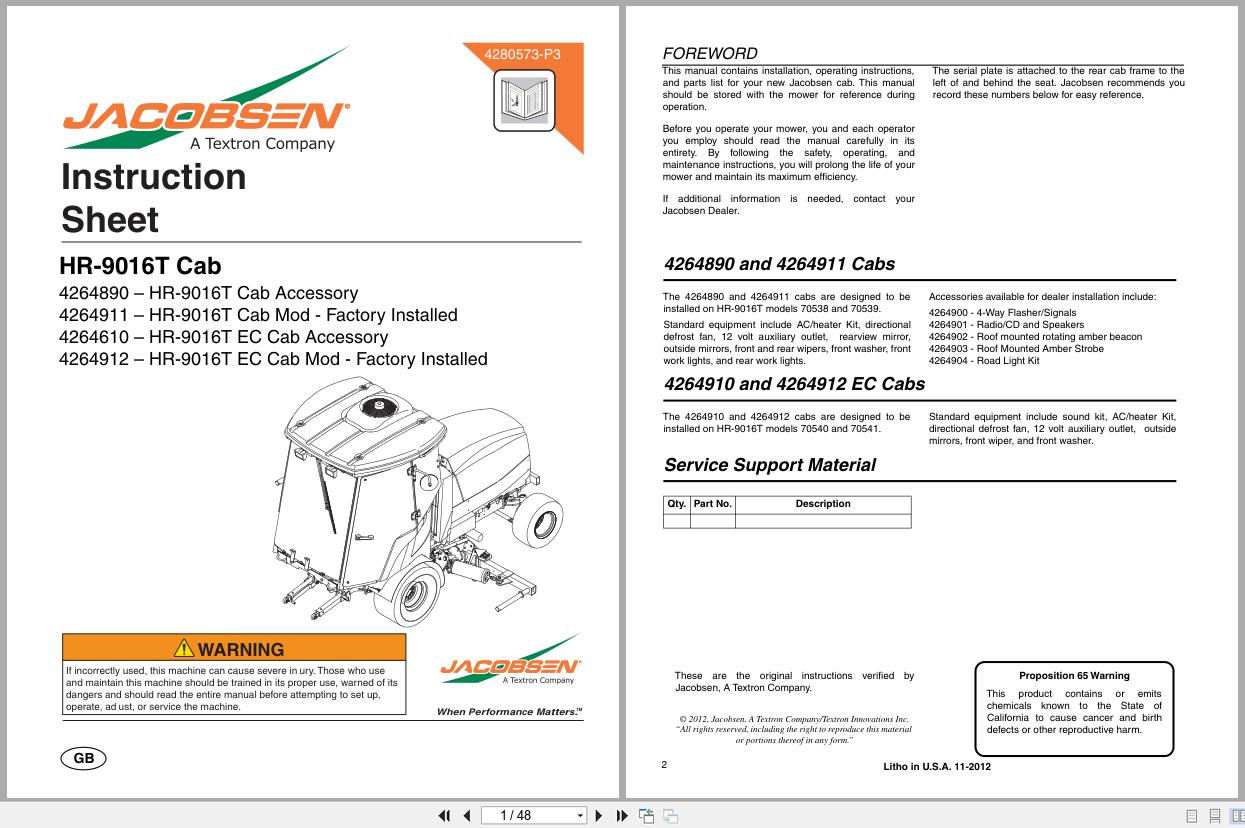 Jacobsen Rotary Mower HR 9016T Instruction Sheet 4280573 P3 2012 (1)