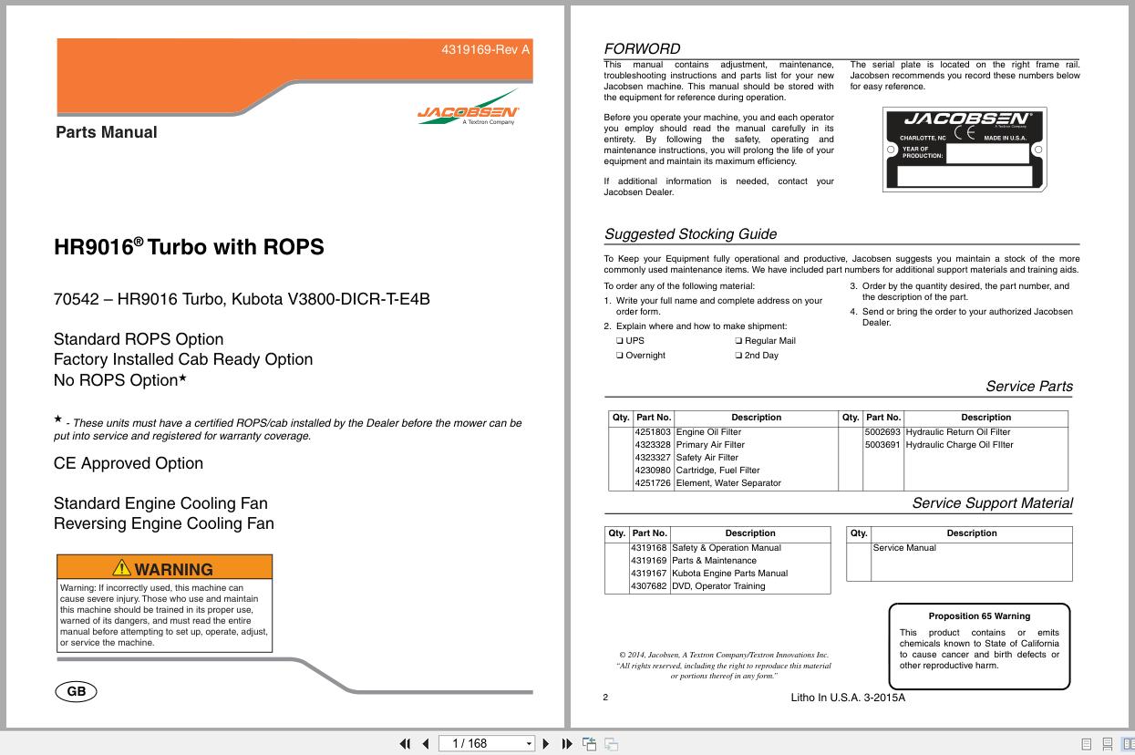 Jacobsen Rotary Mower HR 9016T Parts Manual 4319169 A 2015 (1)