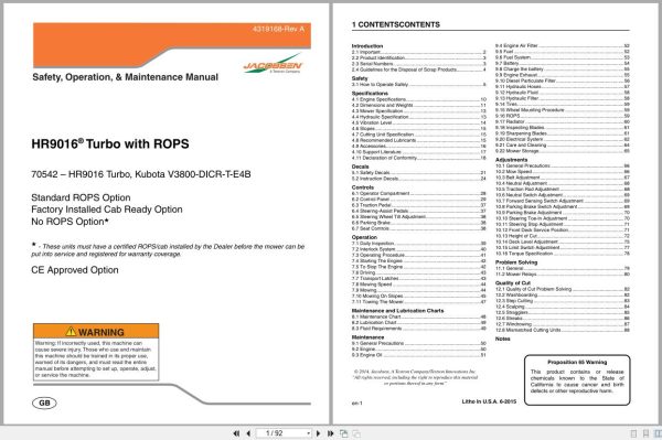 Jacobsen Rotary Mower Hr 9016T Safety Operation Maintenance Manual 4319168 A 2015 (1)