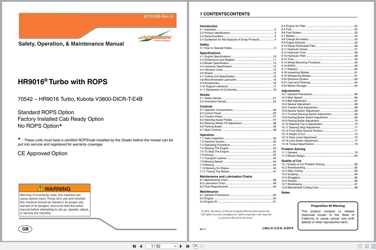 Jacobsen Rotary Mower HR 9016T Safety Operation Maintenance Manual 4319168 A 2015 (1)