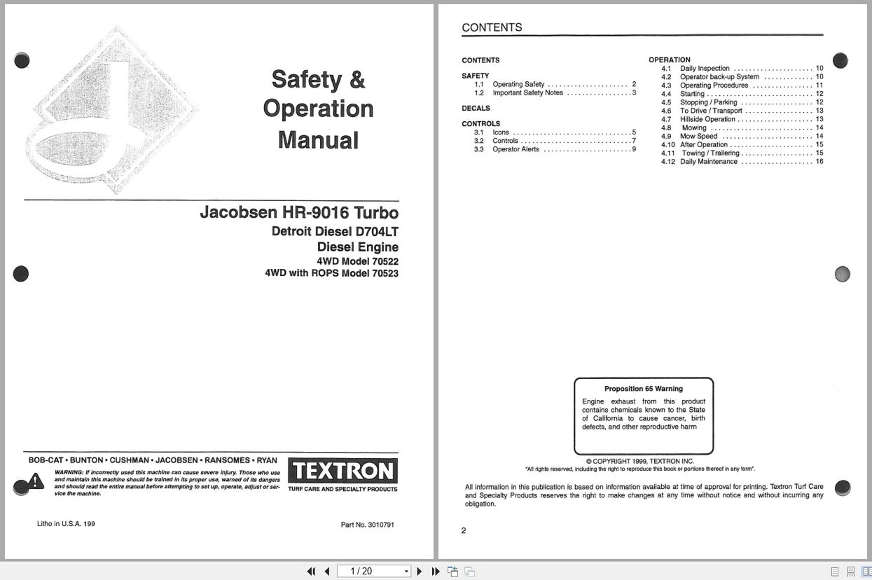 Jacobsen Rotary Mower HR 9016T Safety Operation Manual 3010791 1999 (1)