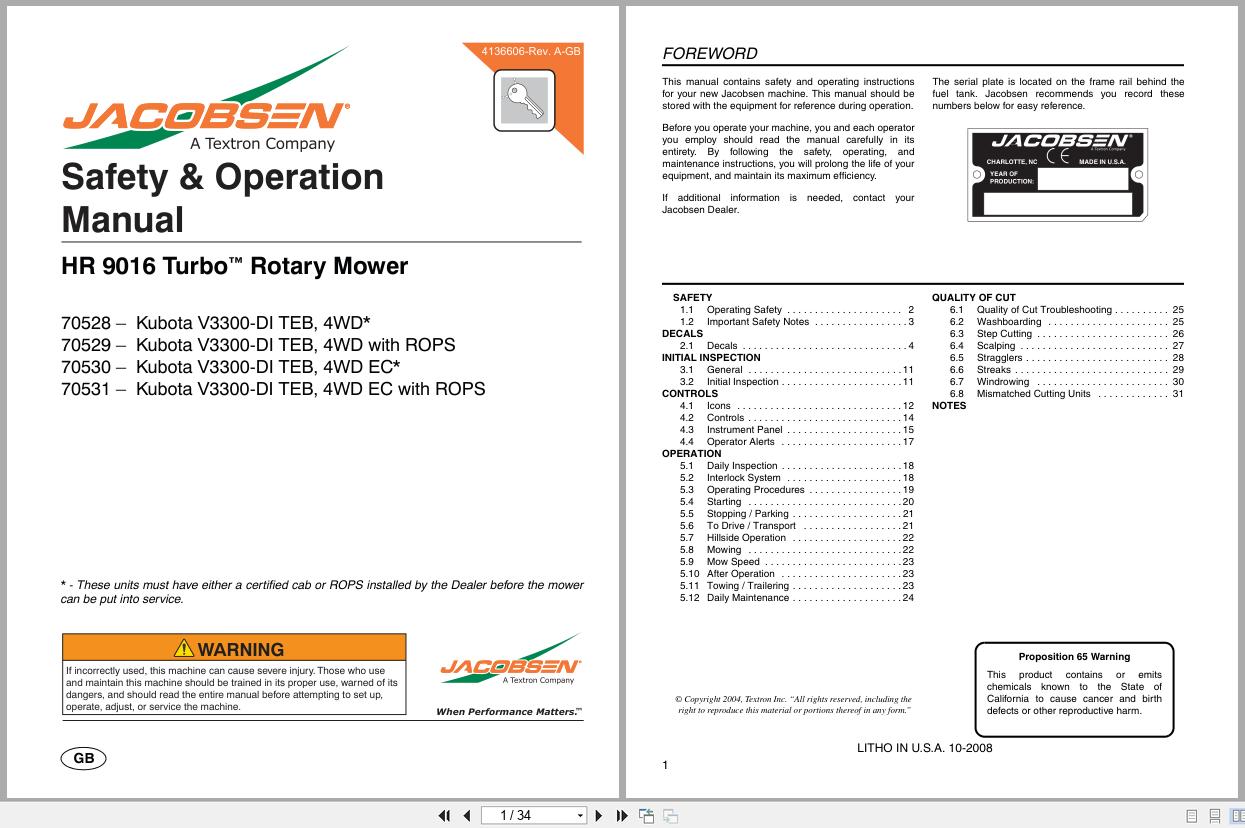 Jacobsen Rotary Mower HR 9016T Safety Operation Manual 4136606 REV A GB 2008 (1)