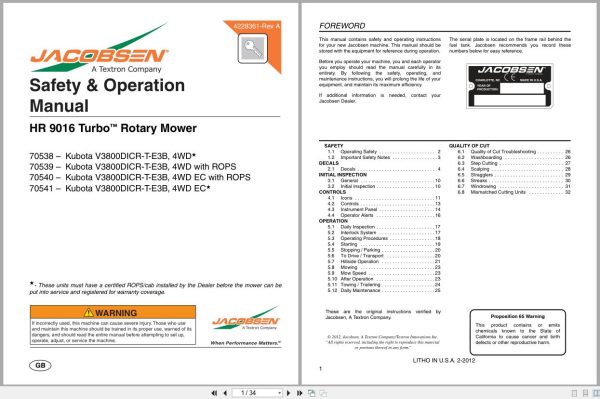 Jacobsen Rotary Mower Hr 9016T Safety Operation Manual 4228361 A 2012 (1)