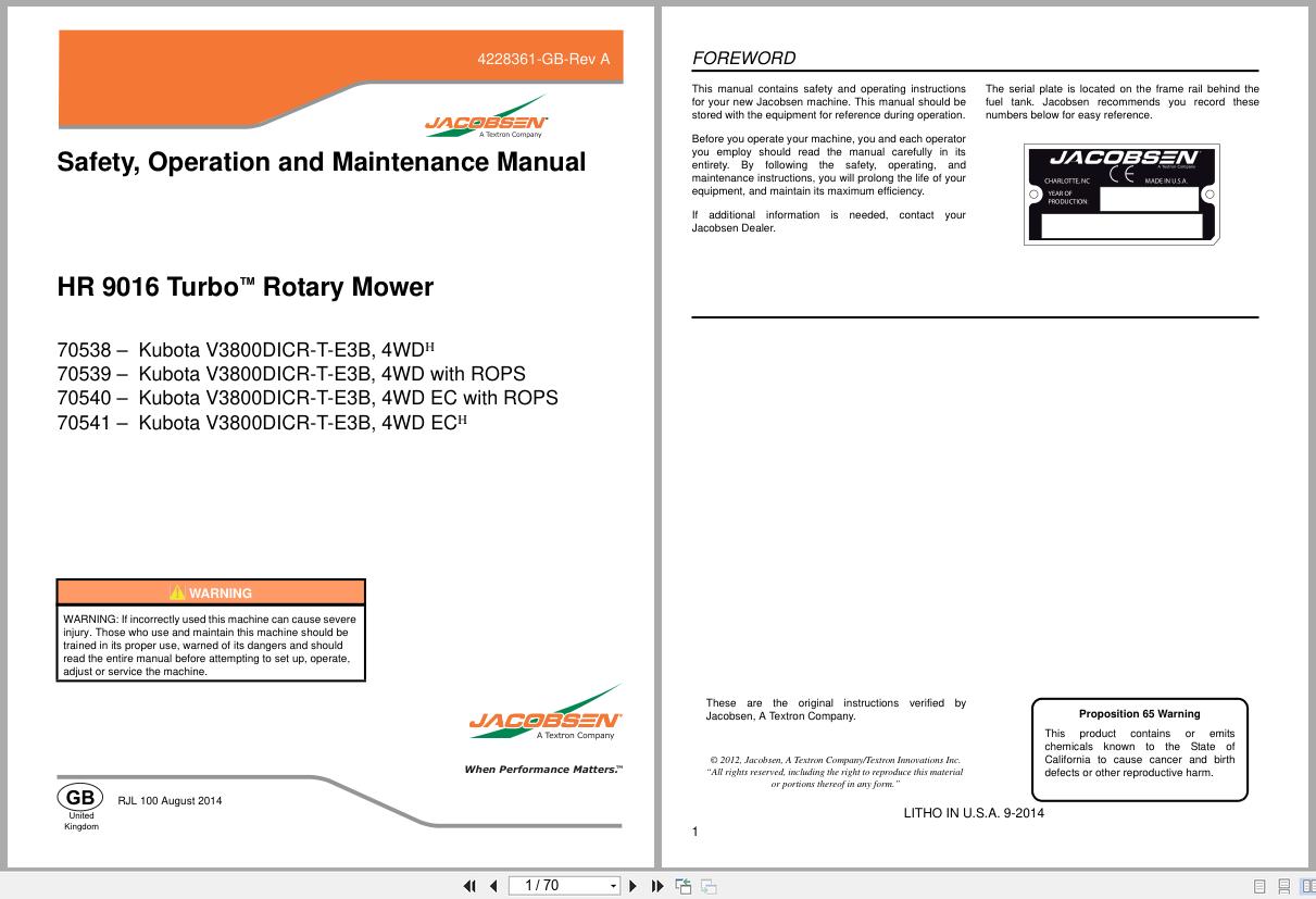 Jacobsen Rotary Mower HR 9016T Safety Operation Manual 4228361 GB RB 2014 (1)