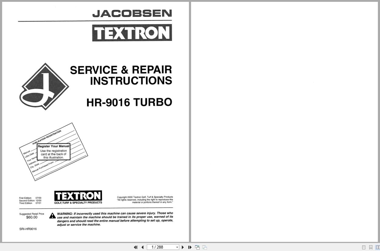 Jacobsen Rotary Mower HR 9016T Service Repair Instruction 4171658 2000 (1)