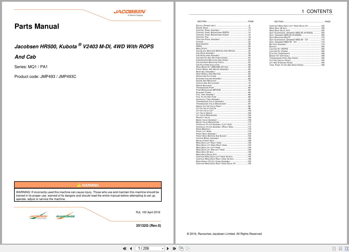 Jacobsen Rotary Mower HR500 Parts Manual 25132G R0 2016 (1)