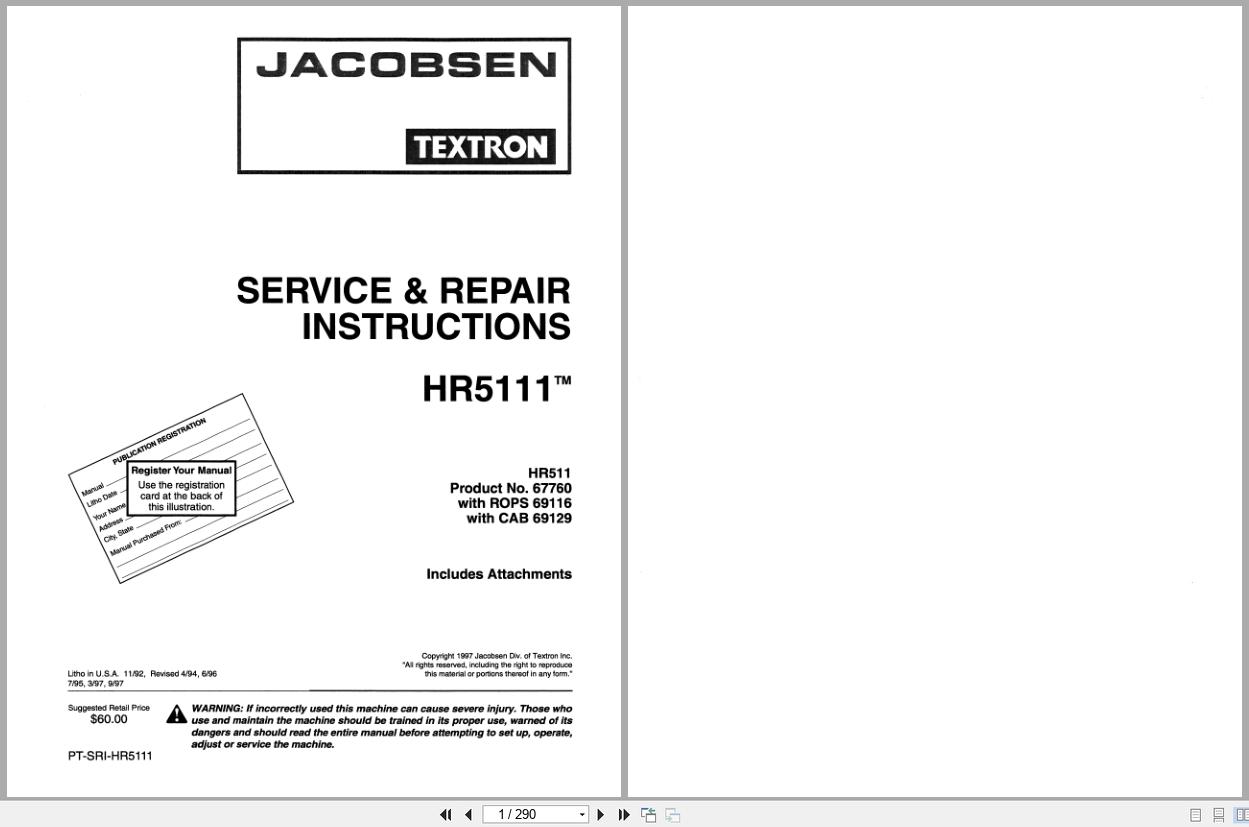 Jacobsen Rotary Mower HR5111 Service Repair Instruction 4171657 1997 (1)
