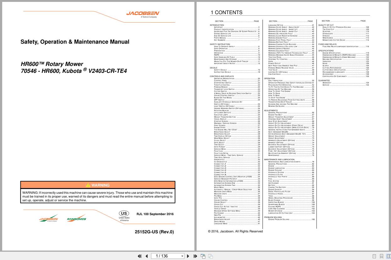 Jacobsen Rotary Mower HR600 Safety Operation Maintenance Manual 25152G US R0 2016 (1)
