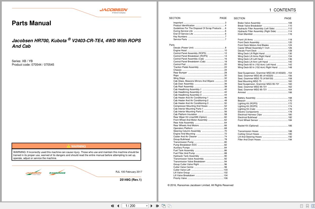 Jacobsen Rotary Mower HR700 Parts Manual 25149G R1 2016 (1)