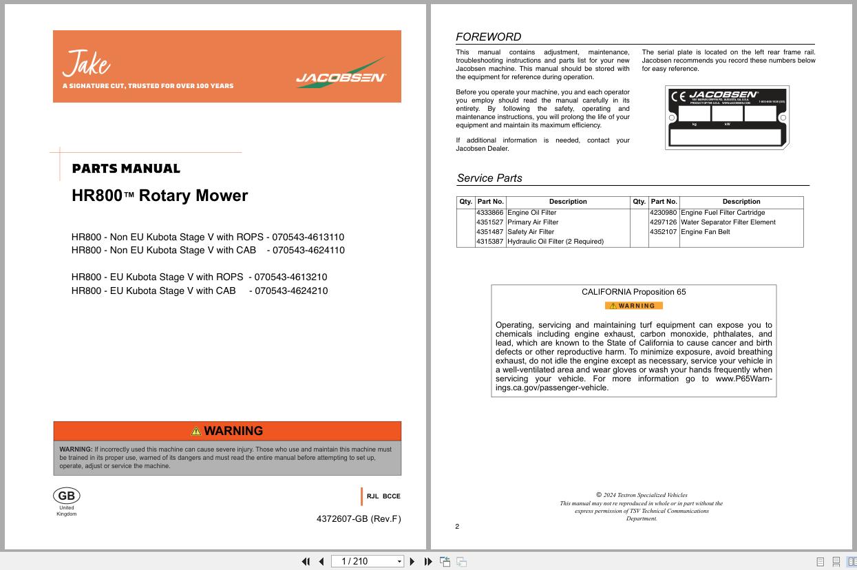 Jacobsen Rotary Mower HR800 Parts Manual 4372607 F 2024 (1)