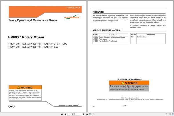 Jacobsen Rotary Mower Hr800 Safety Operation Maintenance Manual 4372606 B 2018 (1)