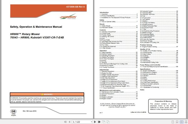 Jacobsen Rotary Mower Hr800 Safety Operation Maintenance Manual 4372606 Gb R0 2016 (1)