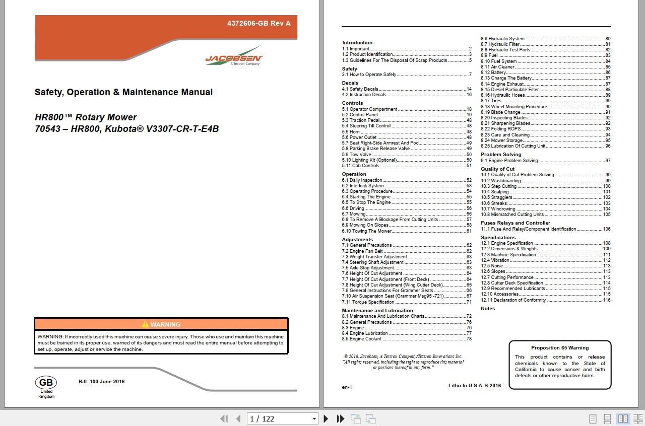 Jacobsen Rotary Mower HR800 Safety Operation Maintenance Manual 4372606 GB R0 2016 (1)