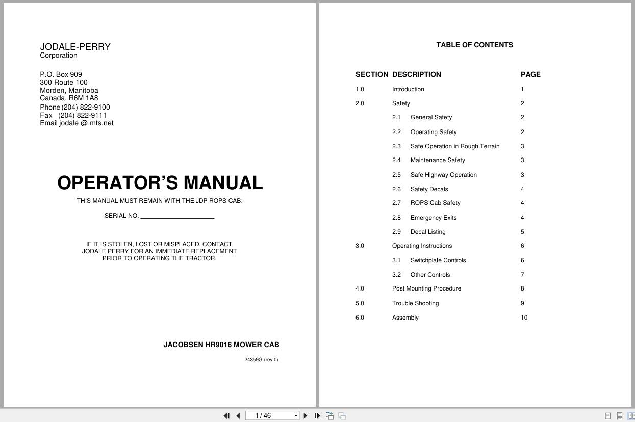 Jacobsen Rotary Mower HR9016 Cab Operators Manual 24359G GB (1)