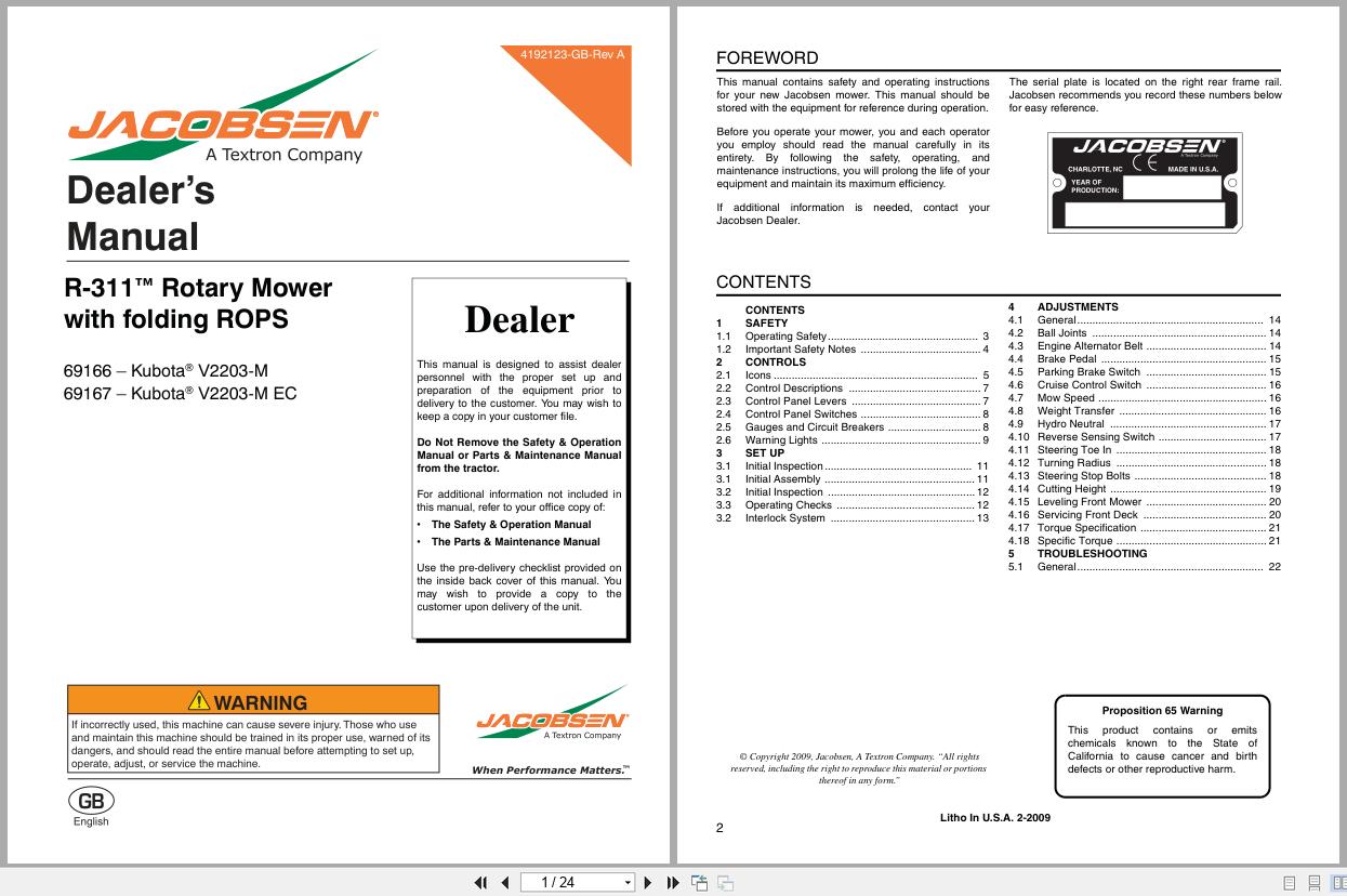 Jacobsen Rotary Mower R 311 Dealer Manual 4192123 GB RA 2009 (1)