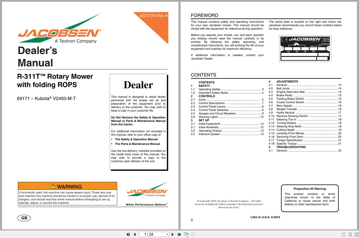 Jacobsen Rotary Mower R 311T Dealer Manual 4227720 2010 (1)