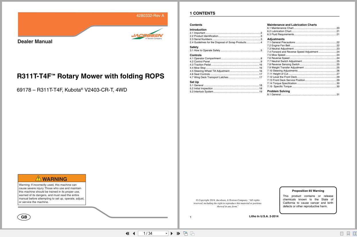 Jacobsen Rotary Mower R311T T4F Dealer Manual 4280332 A 201 (1)