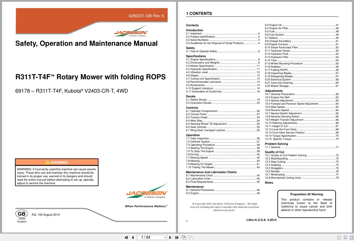 Jacobsen Rotary Mower R311T T4F Safety Operation Maintenance Manual 4280331 GB RB 2014 (1)