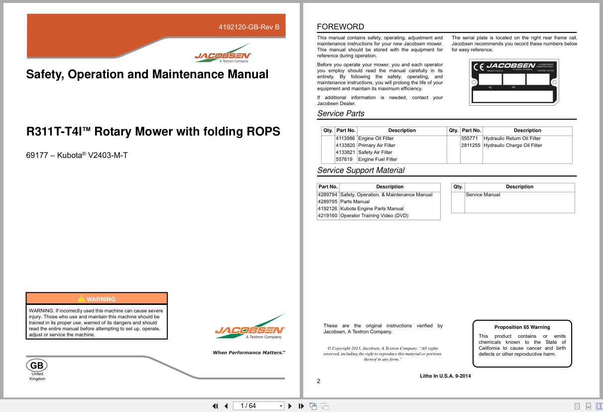 Jacobsen Rotary Mower R311T T4I Safety Operation Maintenance Manual 4289794 GB RB 2013 (1)