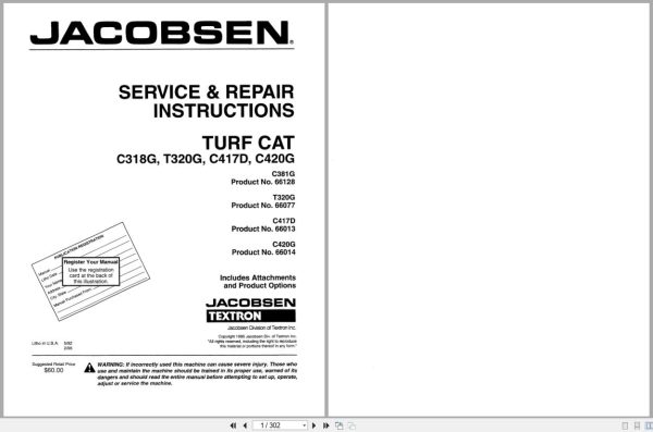 Jacobsen Rotary Mower Turfcat 400 300 Series Service Repair Manual 4171667 1995 (1)