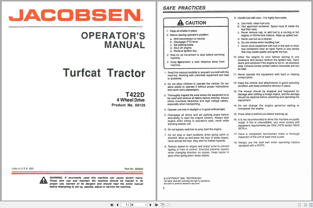 Jacobsen Rotary Mower TurfCat 400 Series Operators Manual 365640 1990 (1)