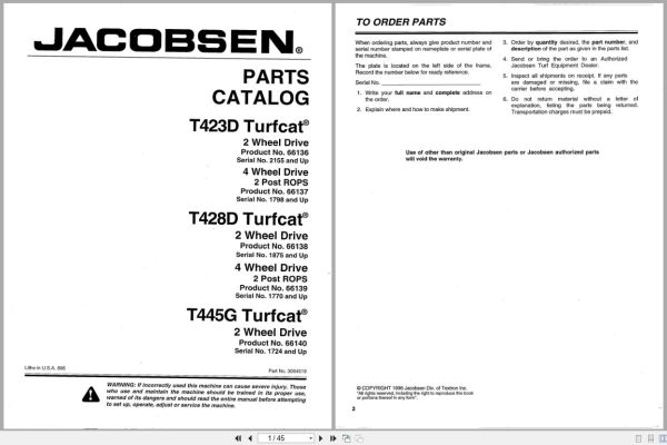 Jacobsen Rotary Mower Turfcat 400 Series Parts Catalogue 3004519 1996 (1)