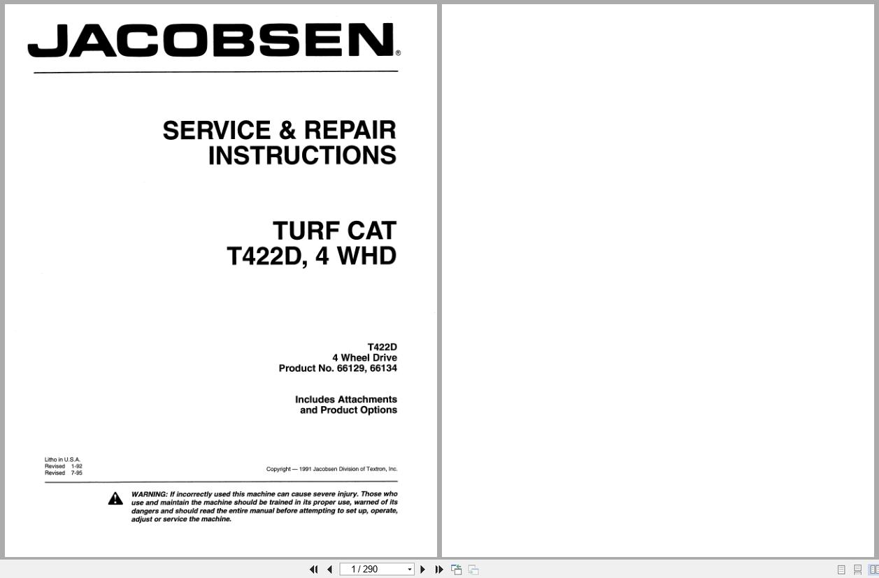 Jacobsen Rotary Mower TurfCat 400 Series Service Repair Instructions 4171668 1991 (1)