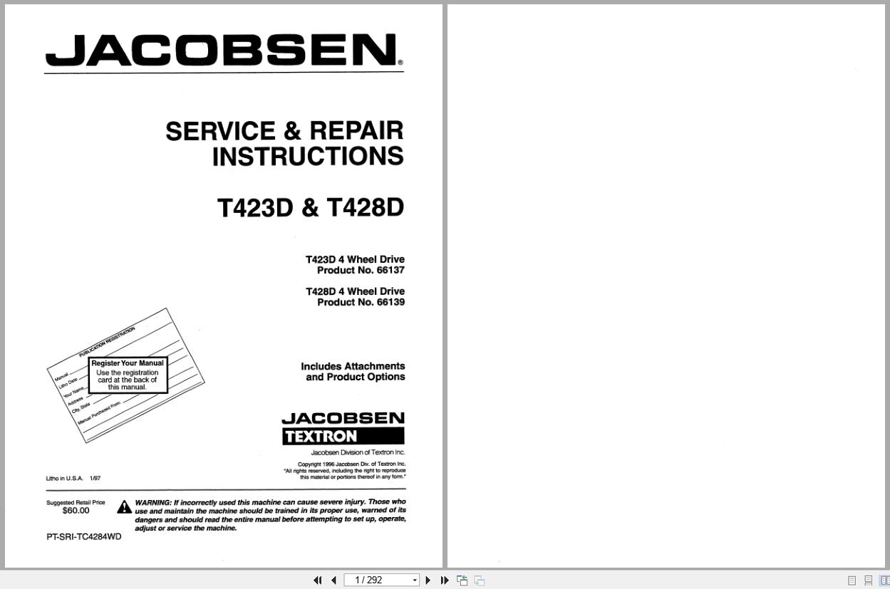 Jacobsen Rotary Mower TurfCat 400 Series Service Repair Instructions 4171669 1996 (1)