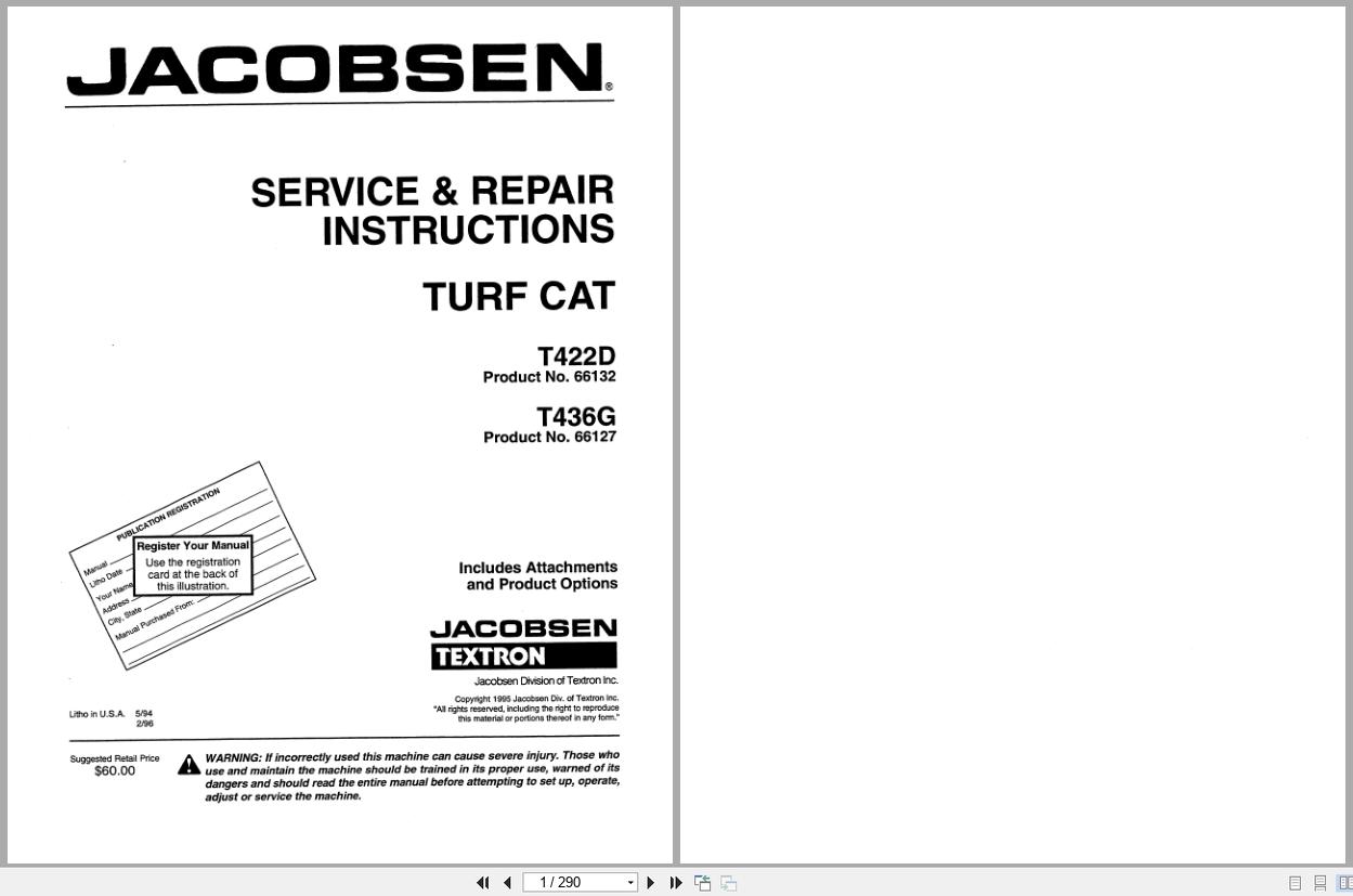 Jacobsen Rotary Mower TurfCat 400 Series Service Repair Instructions 4171670 1995 (1)