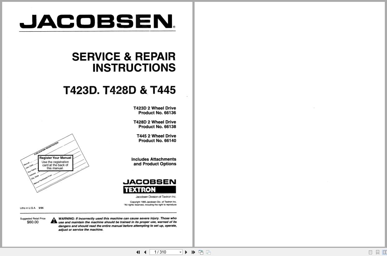 Jacobsen Rotary Mower TurfCat 400 Series Service Repair Instructions 4171671 1995 (1)