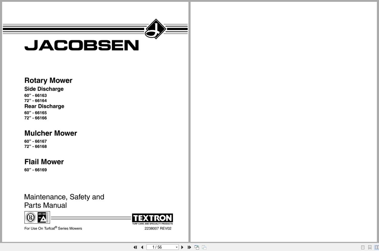 Jacobsen Rotary Mower TurfCat 500 Series Maintenance Safety Parts Manual 2238007 02 1999 (1)