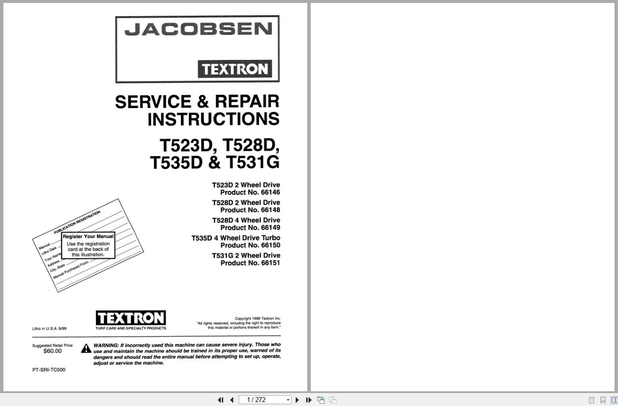 Jacobsen Rotary Mower TurfCat 500 Series Service Repair Manual 4171672 1999 (1)