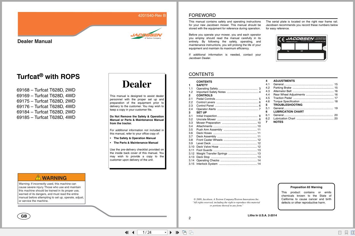 Jacobsen Rotary Mower TurfCat 600 Series Dealer Manual 4201540 B 2014 (1)