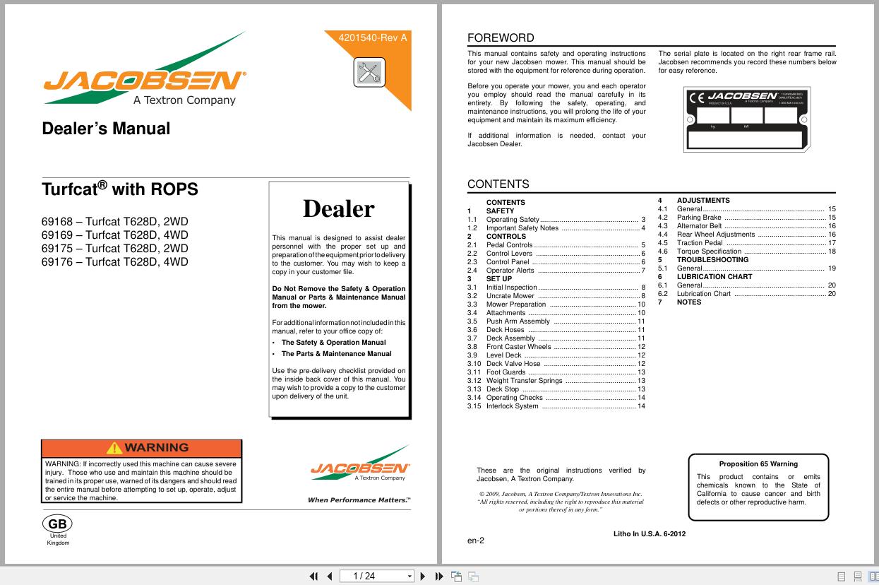 Jacobsen Rotary Mower TurfCat 600 Series Dealer Manual 4201540 GB RA 2012 (1)